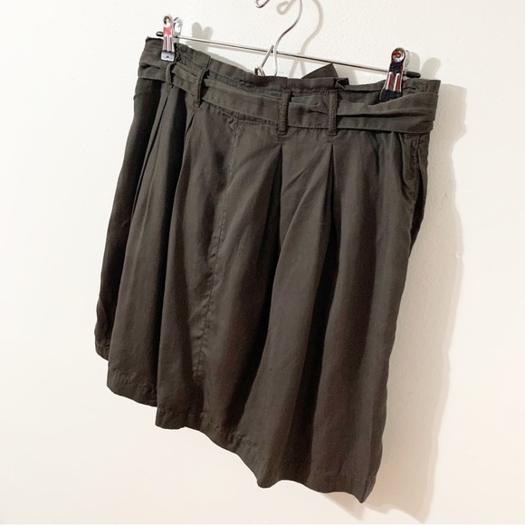 Gap Self Tie Belt Box Pleated Unlined Mini Skirt Side Pockets Size 2 Brown Gray - Picture 4 of 9
